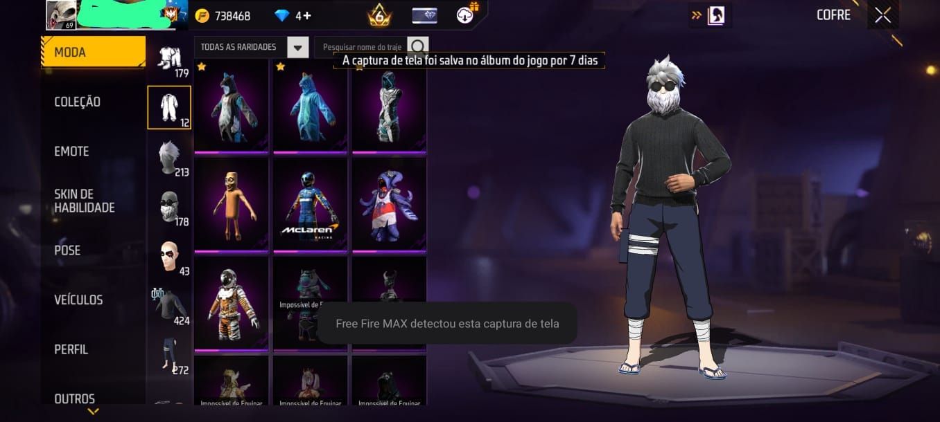 Conta Free Fire Top | Barbinha, Sombra Roxa, Bandeirão | SCAR Evolutiva Nv Max
