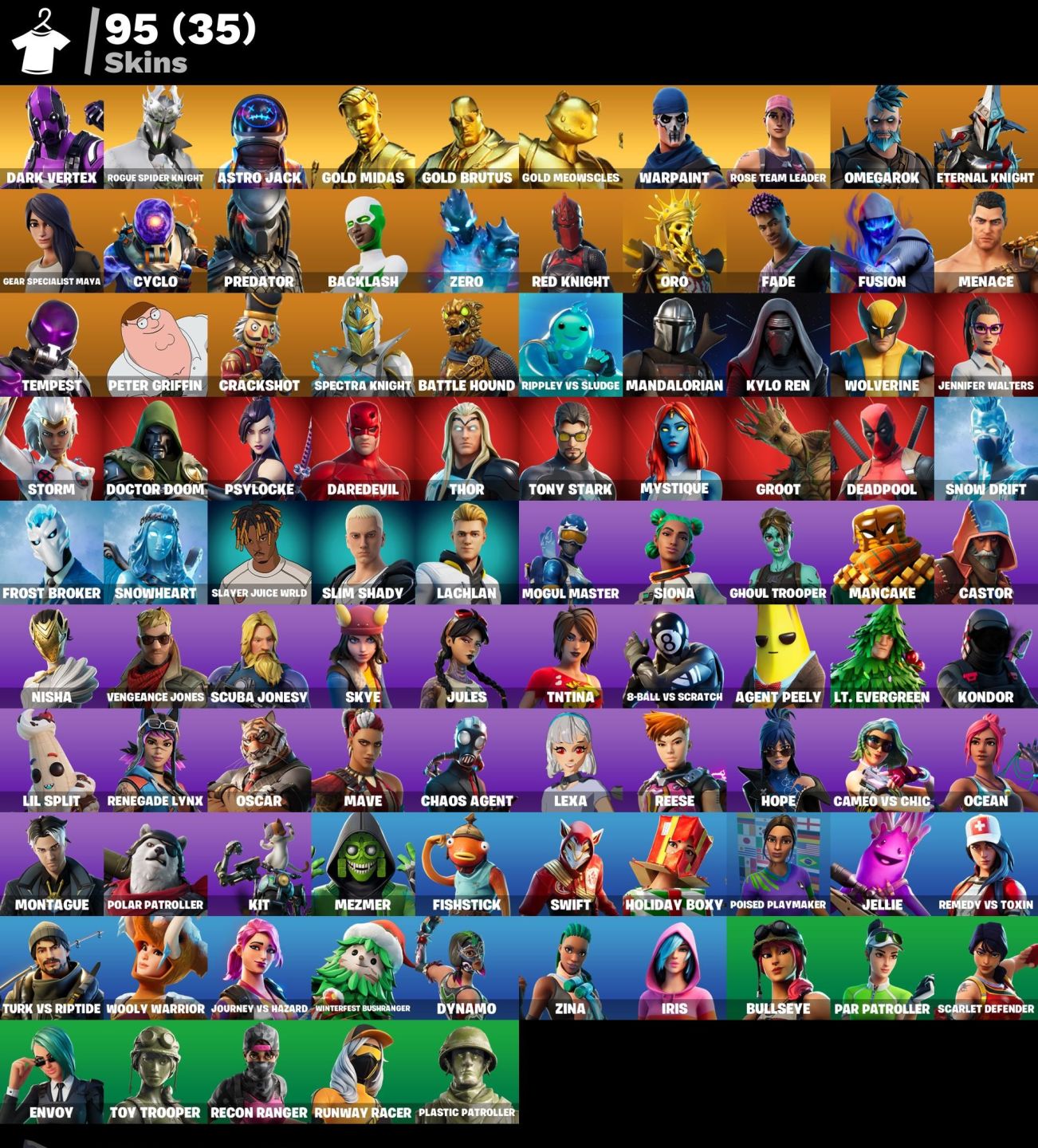CONTA FORTNITE COM DARK VERTEX, ROGUE SPIDER, ASTRO JACK, OG STW E 95 SKINS
