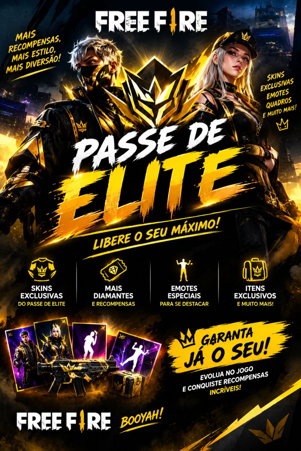 Passe de Elite Booyah Premium Free Fire Entrega Rápida! Via Id sem Adicionar