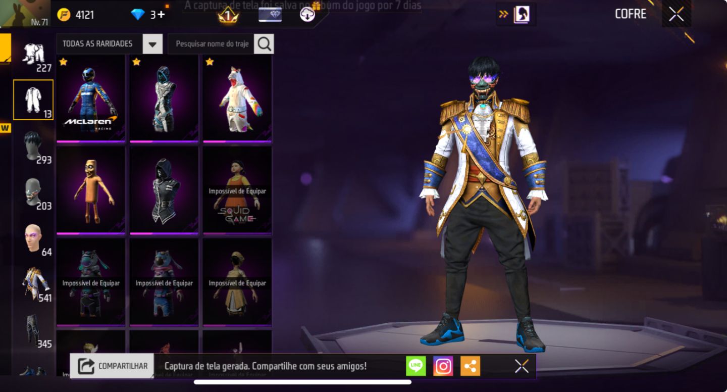 CONTA DE FREE FIRE | MUITO GEMADA | 541 PEITORAIS | MUITOS PASSES + LVL ALTO