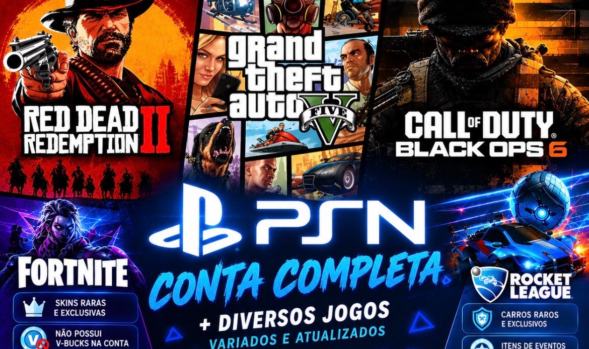 CONTA PSN, JOGOS COMPRADOS, CONTA NO GTA ONLINE, FORTNITE, ROCKET LEAGUE