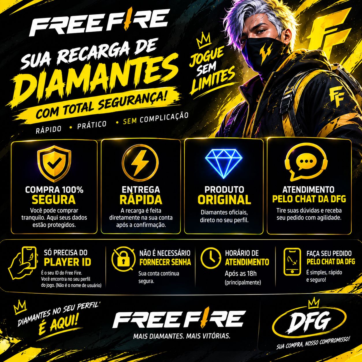Diamantes Free Fire via ID | Entrega Rápida + Bônus