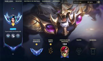 SKIN RENGAR VITORIOSO ( DIAMANTE 4 COM 60% DE WIN RATE ) TROCA NICK DISPONÍVEL