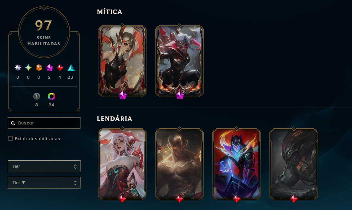 LOL BR | DIAMANTE IV | 97 SKINS | 2 MÍTICAS | 4 LENDÁRIAS | HONRA 5