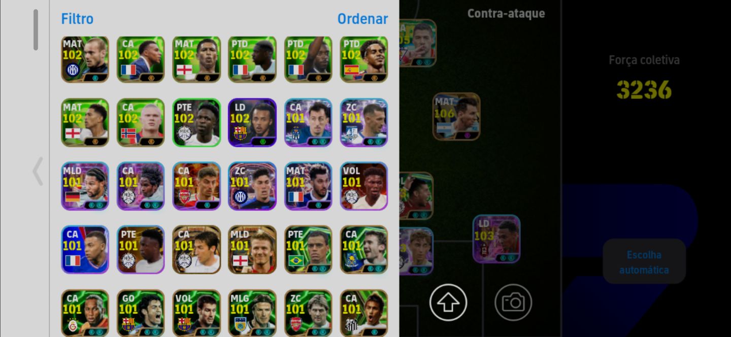 Conta Meta de Efootball Mobile com Messi 2021, Suarez, Cavani, Rivaldo e Mathaus