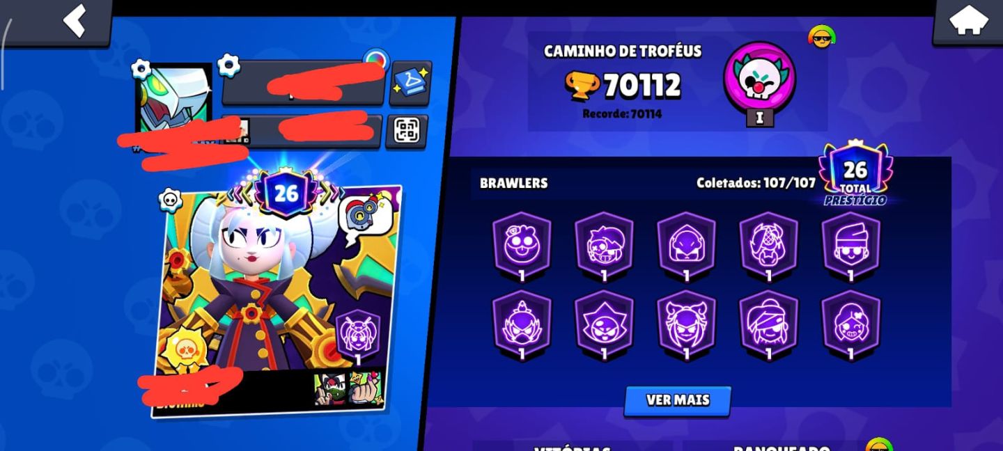 50% OFF!! CONTA BRAWL STARS 70K | BUZZILA E LEON PRO PASS! | 107/108 | 431 SKINS