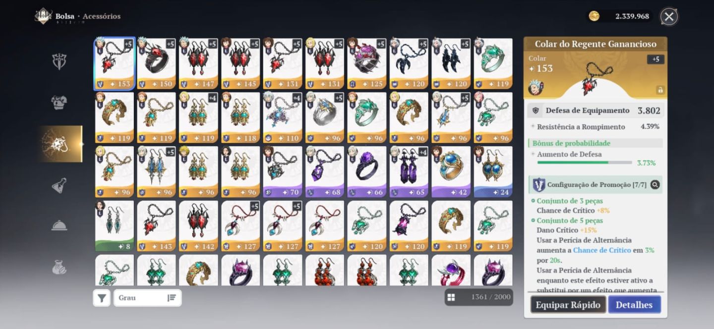 Conta end game 7ds origins 125k de poder Ban P5, Meliodas, Escanor, Elizabeth...
