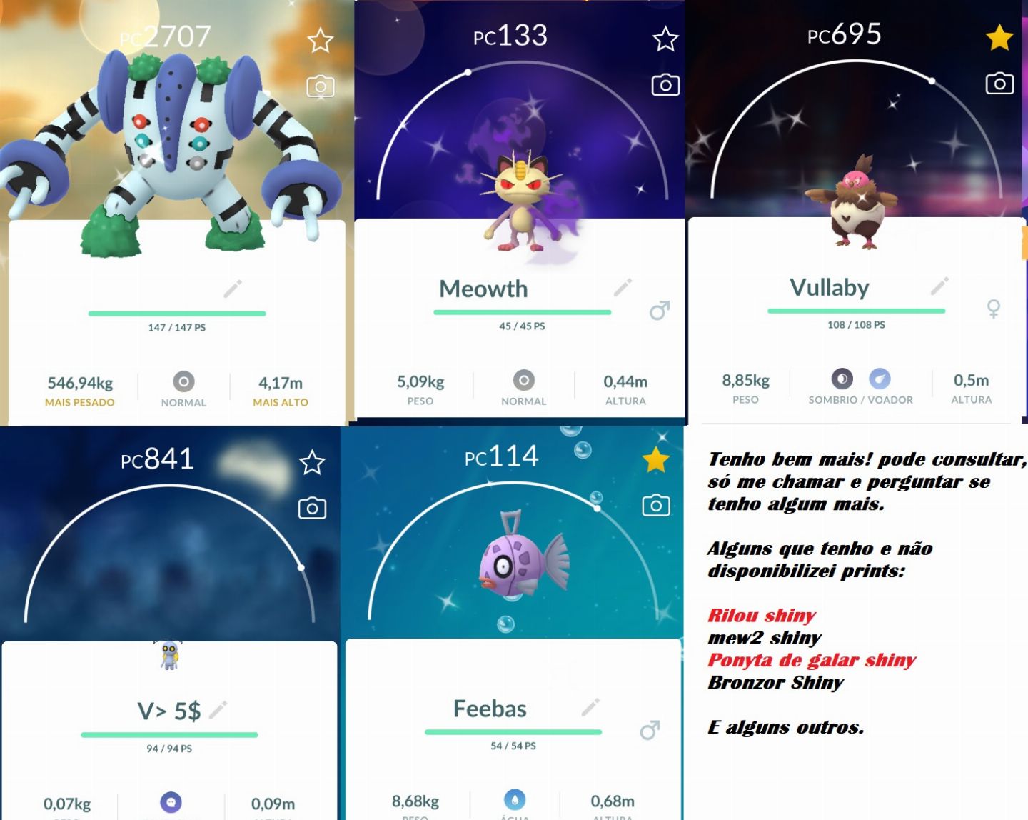 POKEMÓNS LENDÁRIOS - SHINYS - LENDÁRIO SHINY - ESCOLHA