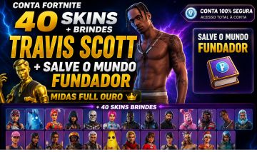 CONTA FORTNITE 40 SKINS TRAVIS SCOTT + SALVE O MUNDO FUNDADOR | ITENS RAROS |