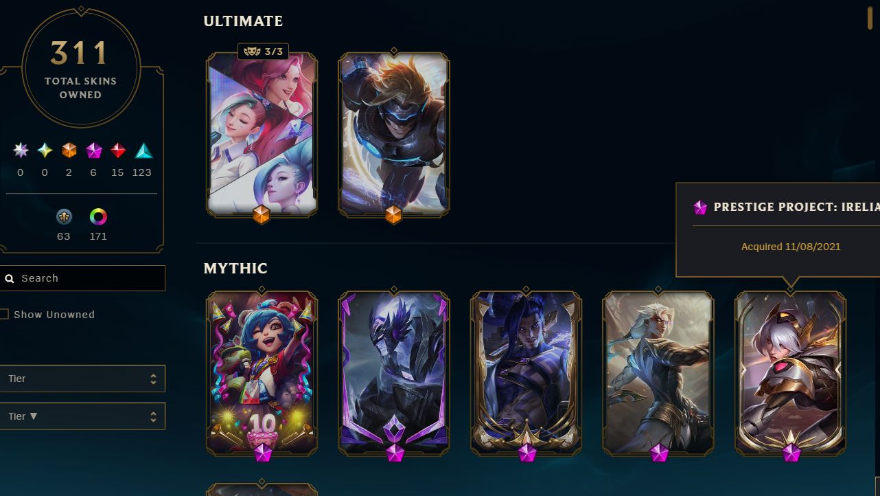 Conta LoL Diamante | 311 Skins | 63 Legado | Nível 422 | +Valorant e TFT