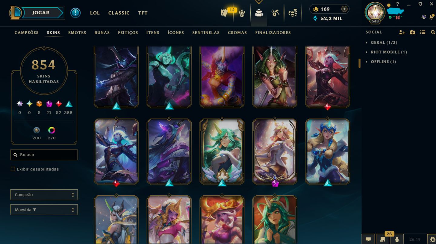 CONTA LEAGUE OF LEGENDS MAIN SUPORTE/FADINHA COM 860 SKINS NO ELO MESTRE 500+