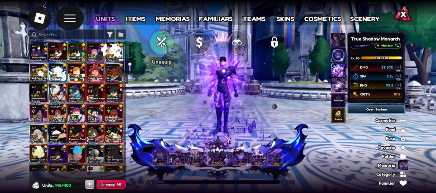Conta Anime Vanguards Endgame + Skins Roblox