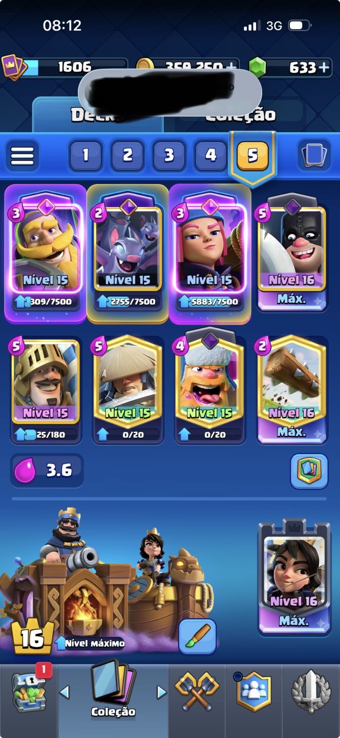 Conta Clash Royale, 8 ANOS, PASSE ATIVO, +16 EVOS, DECK LVL16, TORRE REI LVL16