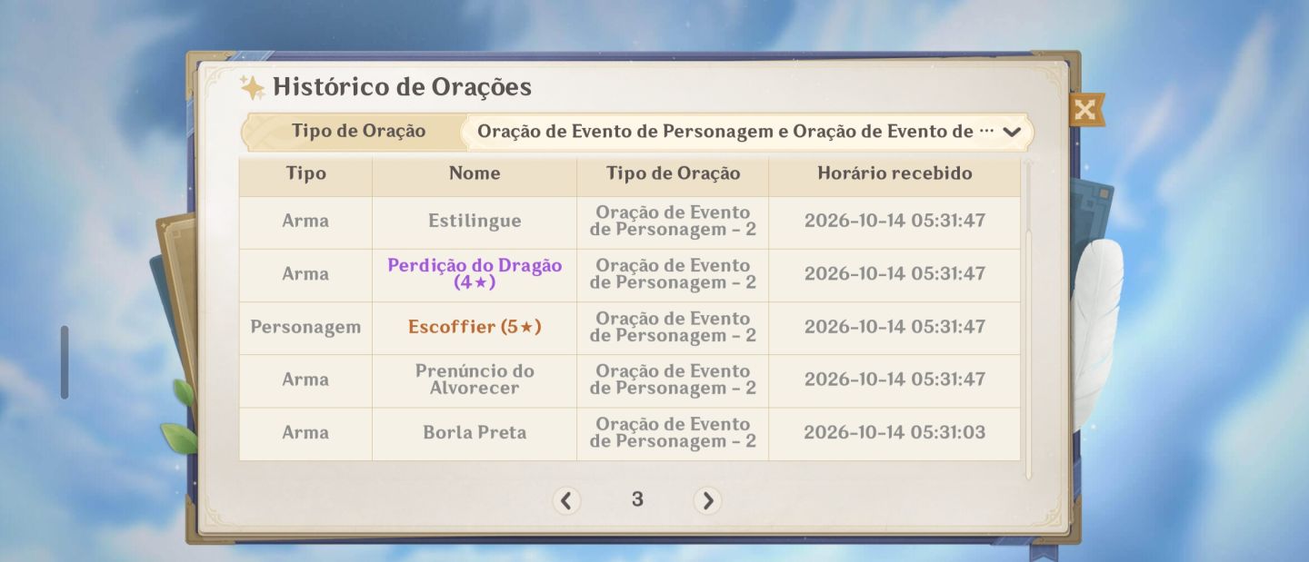 GENSHIN VesnaR1, AllerchinoC1R1, Vodyanitsa, Escoffier e Seletor disponível