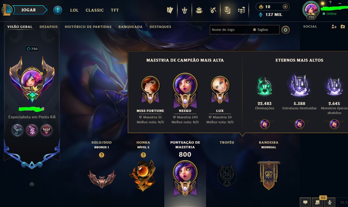 LEVEL 720 | MONO NEEKO 1.5 MILHÃO MAESTRIA | 210 SKINS FULL CHAMP | FULL ACESSO