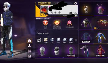 Conta free fire anjo azul sombra roxa e barbinha ump e xm8 att