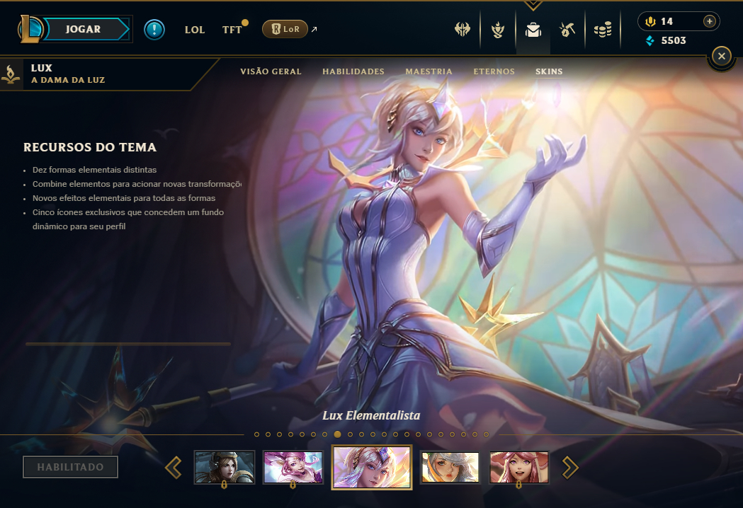 CONTA MAIN LUX | ELEMENTALIST | 35 CAMPEÕES | NÍVEL 63 FULL ACESSO | +SKINS |SUP