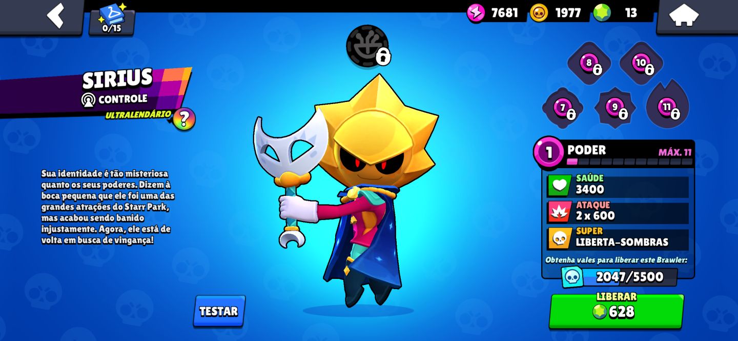Conta de braw star com diversas skins e personagem