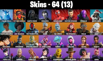 CONTA FORTNITE COM SPIDER MAN, GOKU, RENEGADE RAIDER, FOCO E 64 SKINS