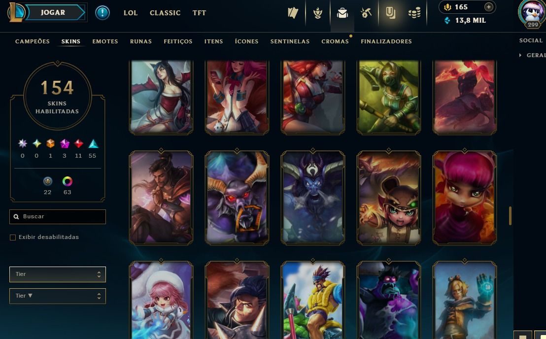 Full Acesso - 154 Skins - 150 Campeões - Level 299 - Platina
