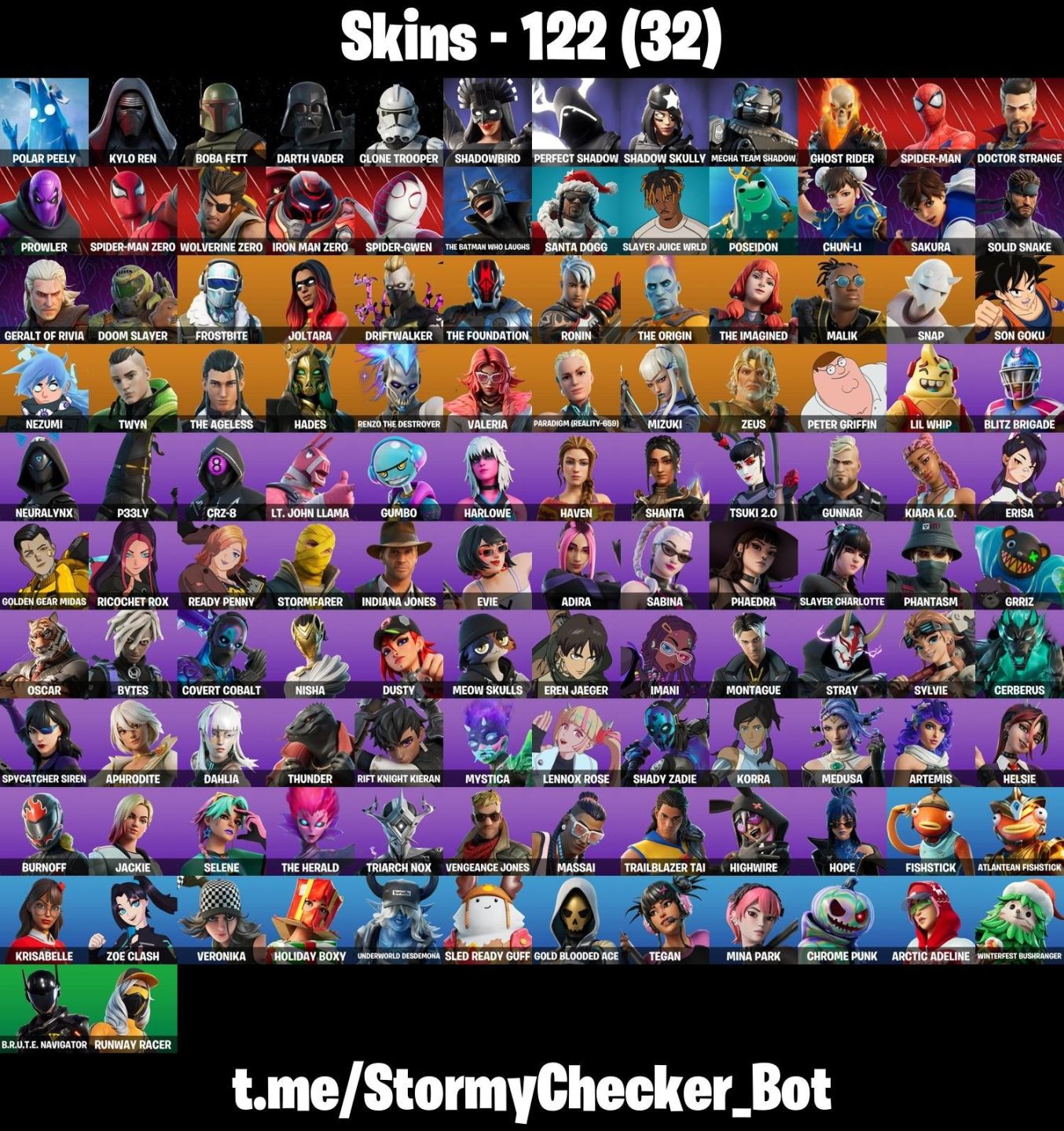 CONTA FORTNITE COM SKINS MARVEL, HEROINA, GOKU, E 122 SKINS - ENTREGA AUTOMÁTICA
