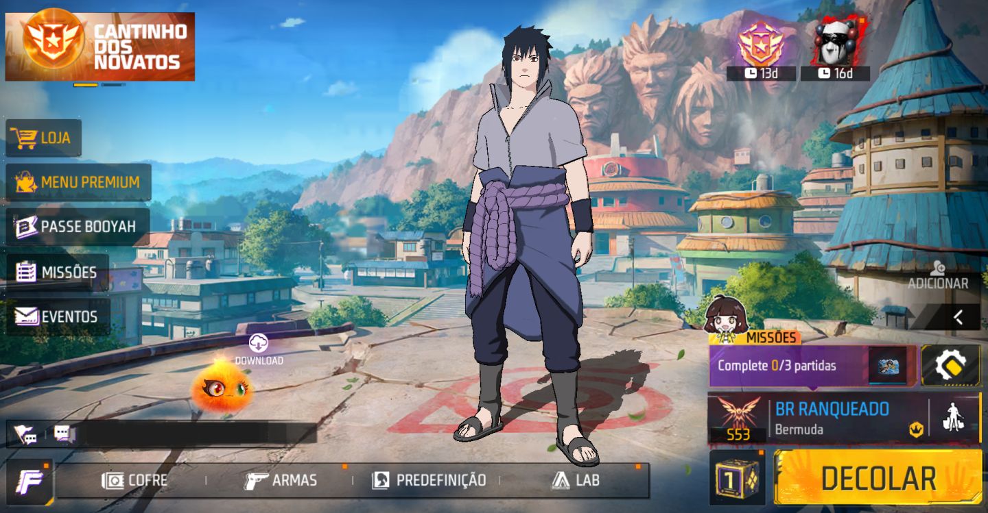 CONTA FREE FIRE BOT LV2 + CONJUNTO SASUKE + TROCA NICK