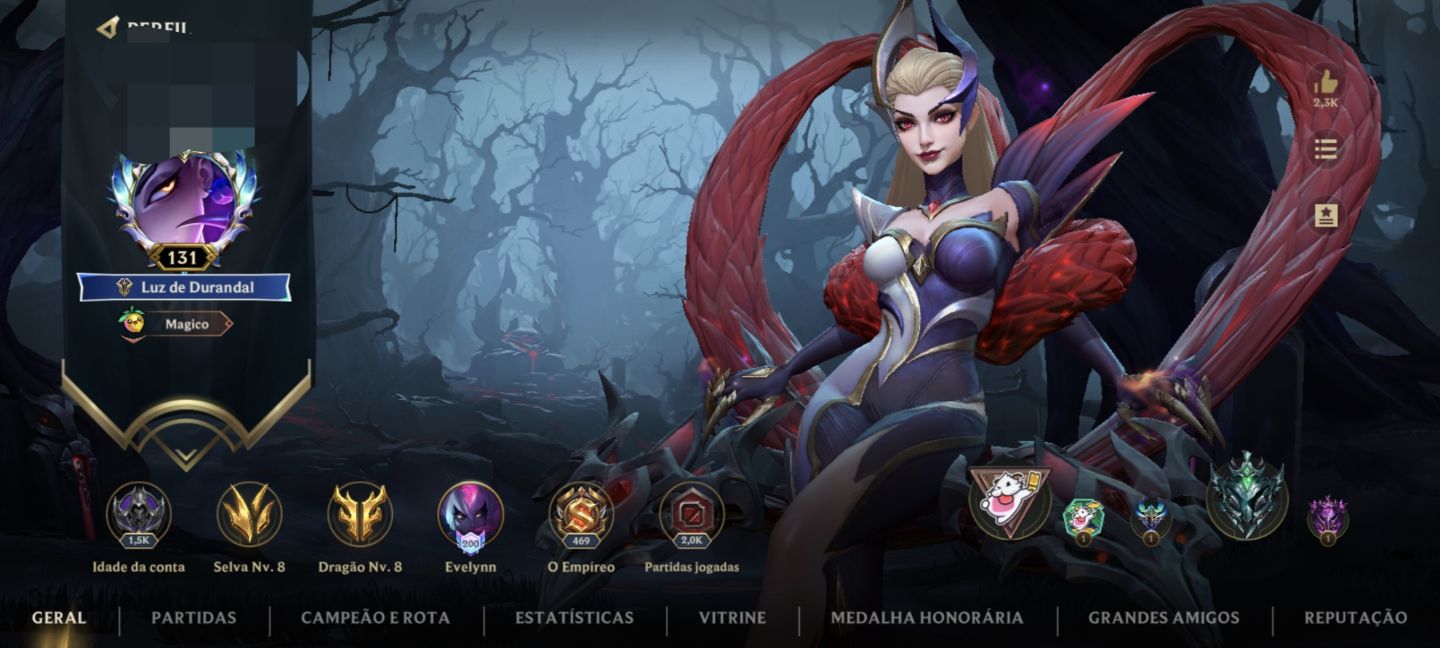 Conta de wild rift parada ex mestre ex top 50 Evelyn