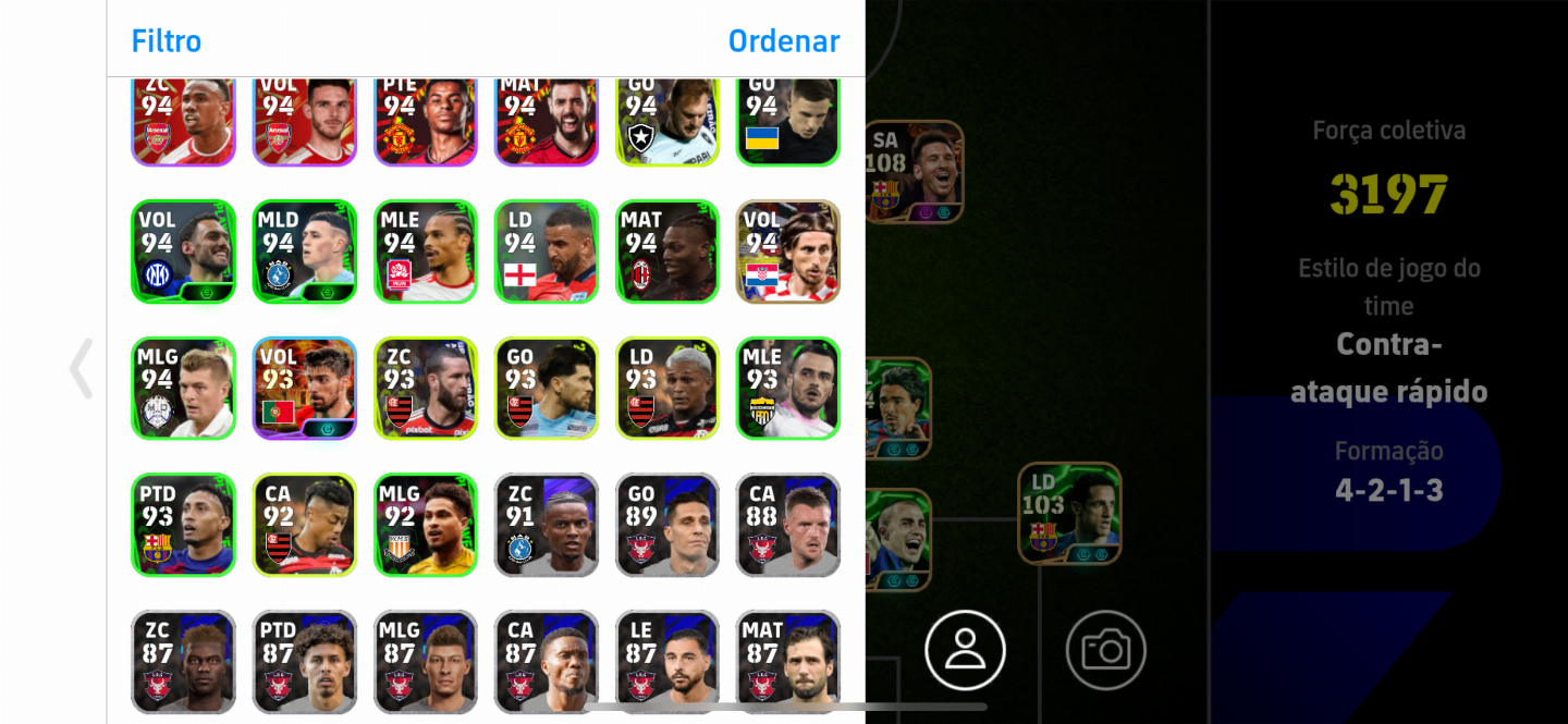 Conta efootbal mobile força do time 3.212
