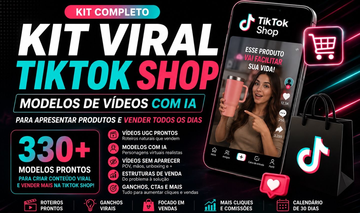 KIT VIRAL TIKTOK SHOP 330+ MODELOS DE VÍDEOS COM IA PARA CRIADORES