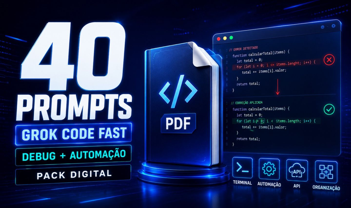 40 PROMPTS GROK SUPERGROK CODE FAST - DEBUG, CÓDIGO E AUTOMAÇÃO MAIS RÁPIDOS