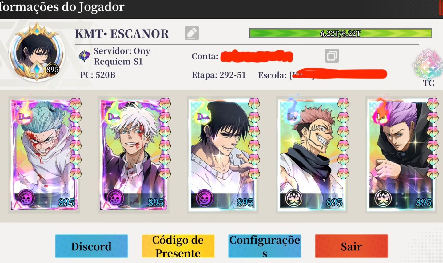Conta Rei do Jujutsu - Top 3 Server