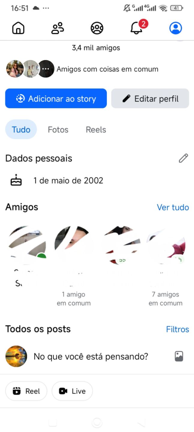 Facebook 3.500 perfil feminino