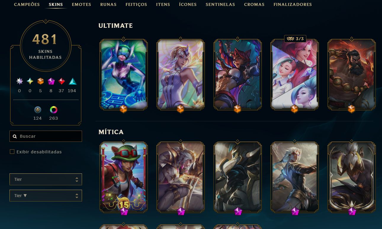 CONTA LOL 481 SKINS | LVL 556 | EX MESTRE | ÍCONES RAROS