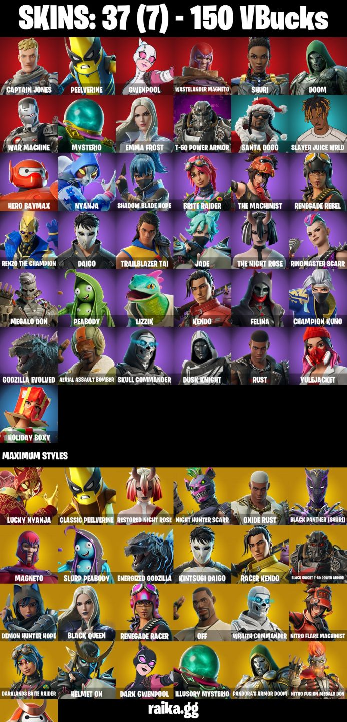 CONTA FORTNITE COM 37 SKINS GWENPOOL/SHURI/DOOM/CAPTAIN JONES/JADE/FELINA