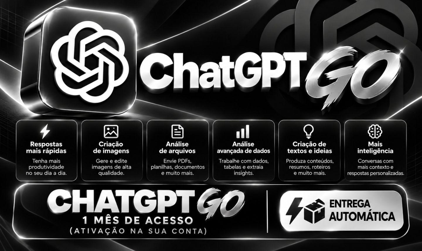 CHATGPT GO 1 MÊS DE ACESSO(ATIVACAO NA SUA CONTA) - ENTREGA AUTOMÁTICA