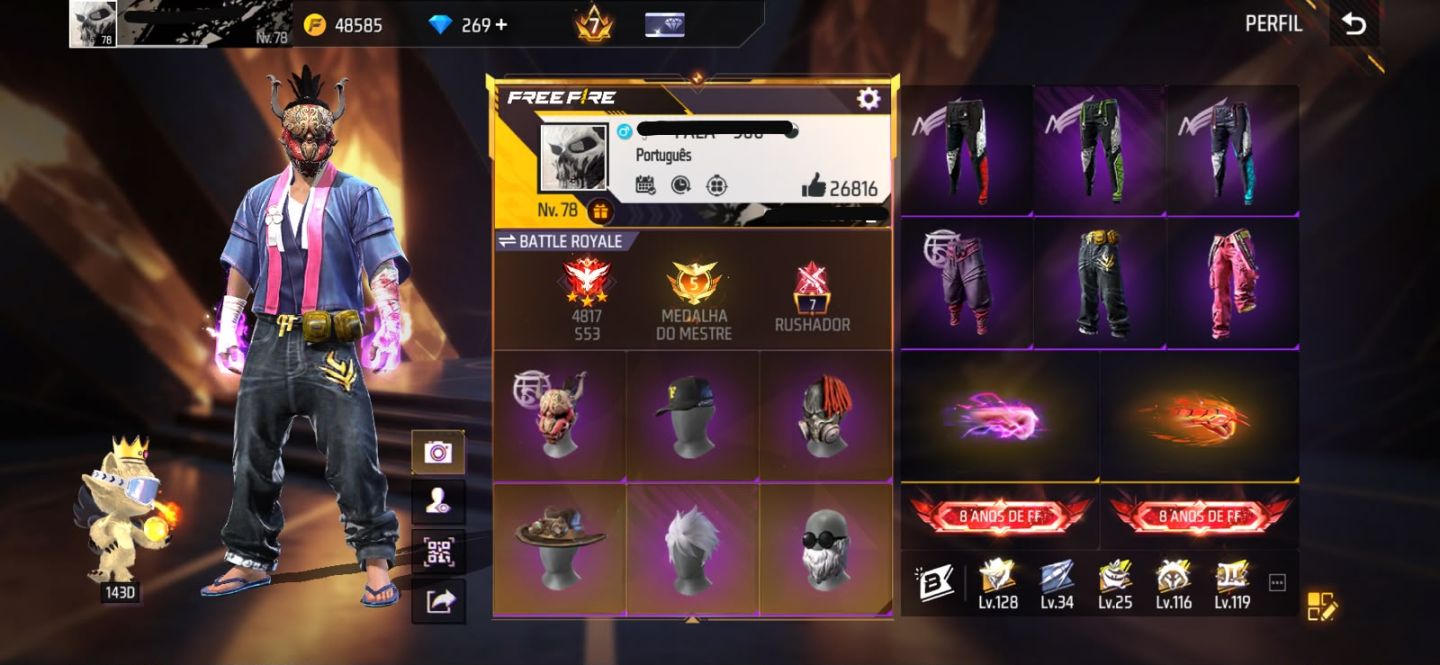 Conta free fire com primeiro segundo terceiro setimo passe bandeirao angelical