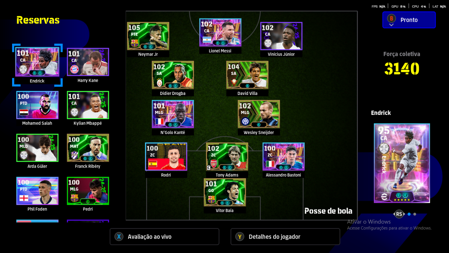 Efootball2025 conta de pc stean,todos jogadores bugados Neymar 105 duplo inpeto