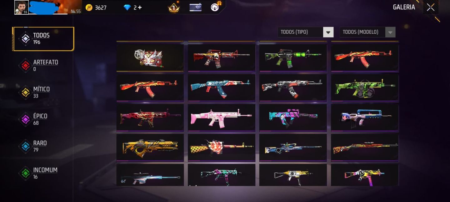 CONTA DE FF MASCULINA E FEMININA COM 6 ANOS + SKINS DE EVENTOS E SKINS RARAS