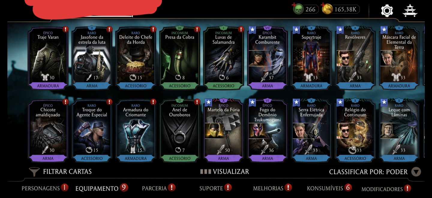 Conta de mortal Kombat com vários diamantes no x e alguns épicos fusão alta