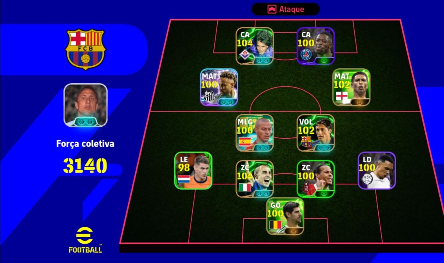 CONTA DE EFOOTBALL MOBILE COM NEYMAR E MESSI DO PACK, AGÜERO E TÉCNICO CRUYFF!!!