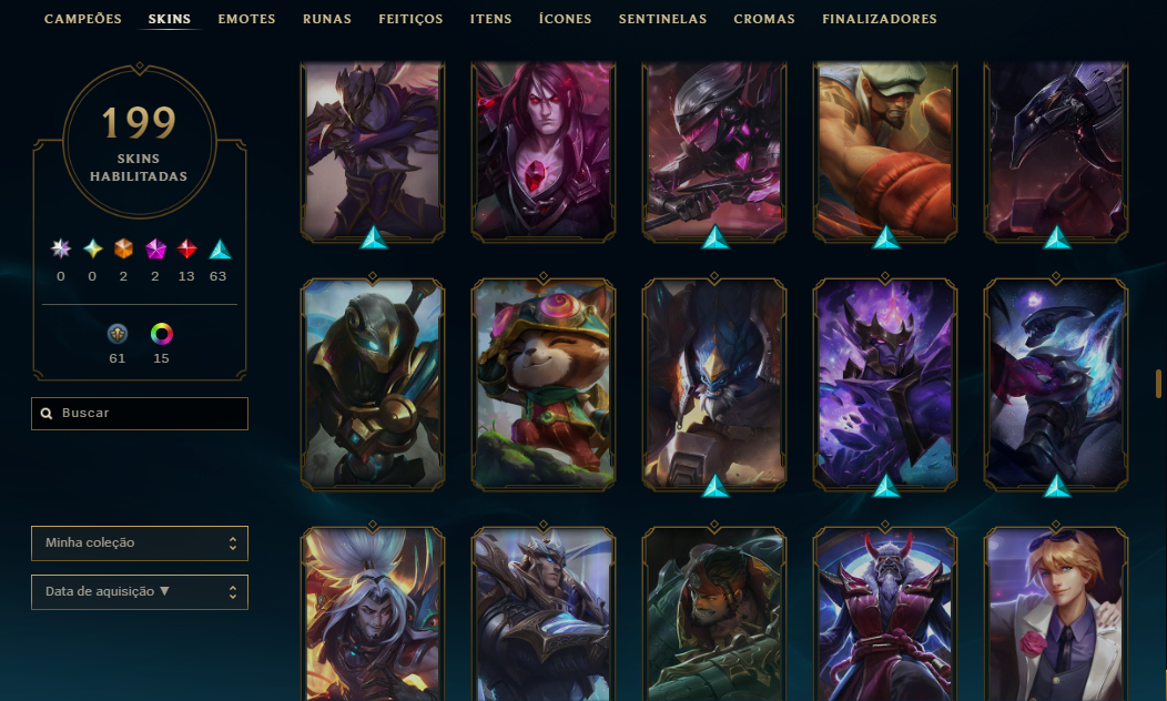 Conta LOL Ouro IV | Level 264 | 199 Skins | Todos os Campeões | Full Acesso