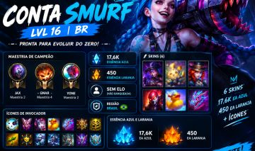 CONTA LOL SMURF LVL 16 | 6 SKINS | 17,6K EA | MUITOS ÍCONES | BR