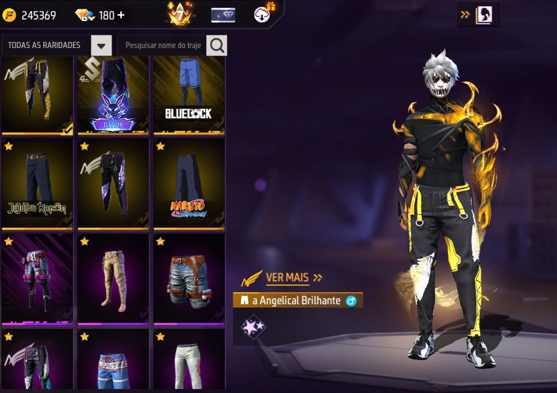 Conta free fire gemada com 8 evolutivas, 5 entradas, 4 angelicais, prime level 7