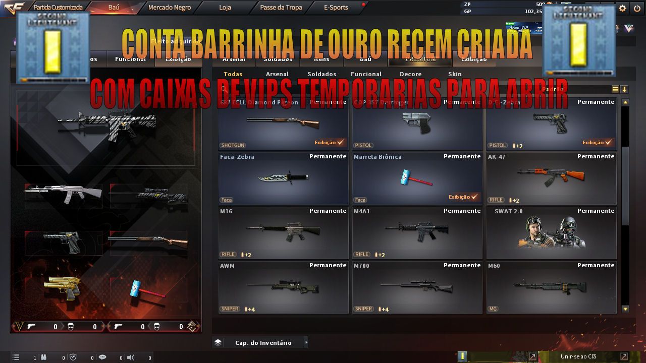 CONTA CROSSFIRE NOVA BARRINHA DE OURO VIP TEMPORARIAS E MN FREE- COD SKY