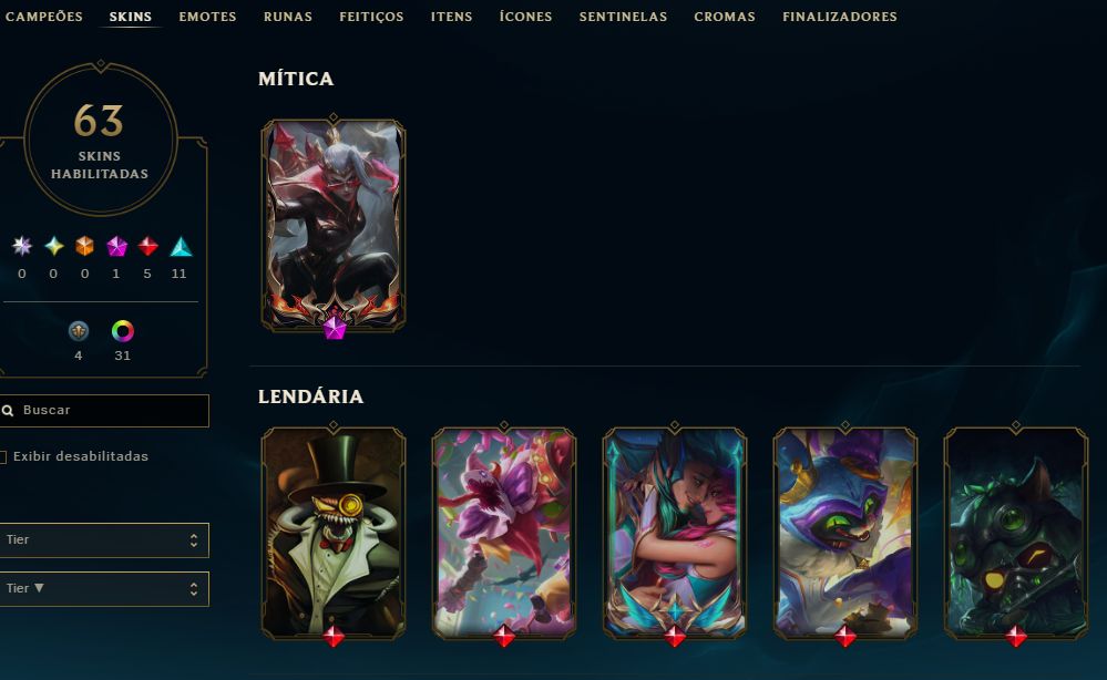 G1 165 Essencias Miticas, 63 skins, 31 cromas
