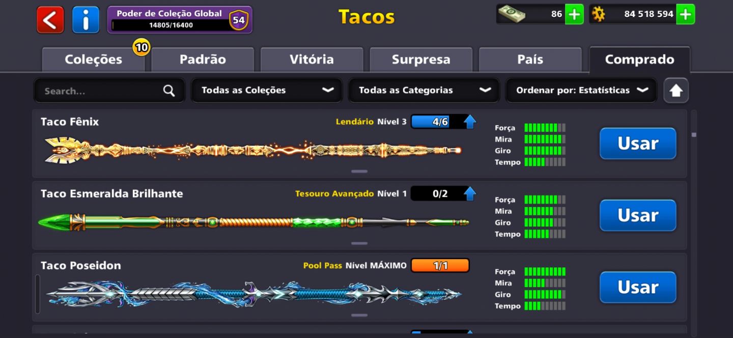 Conta 8 Ball Pool Premium - 84M de Moedas - Lendários Nível Alto