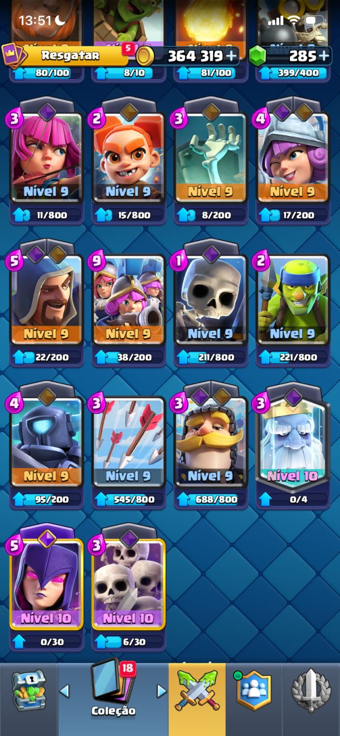 CONTA CLASH ROYALE | 3.083 TROFÉUS | CARTAS ARENAS 1-9| EMOTE 6-7 | 285 GEMAS