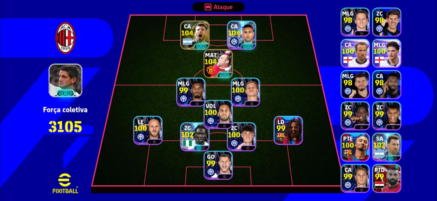 CONTA EFOOTBALL COM PACK DA INTER DE MILÃO | AGUERO | ROONEY