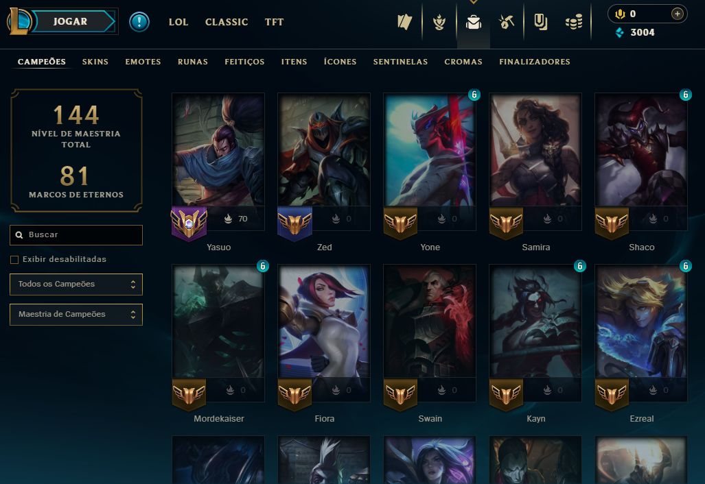 [Entrega Automática] Conta Lol Ouro, 58 Skins, 2 Lendárias, Lvl 78, Upada na Mão