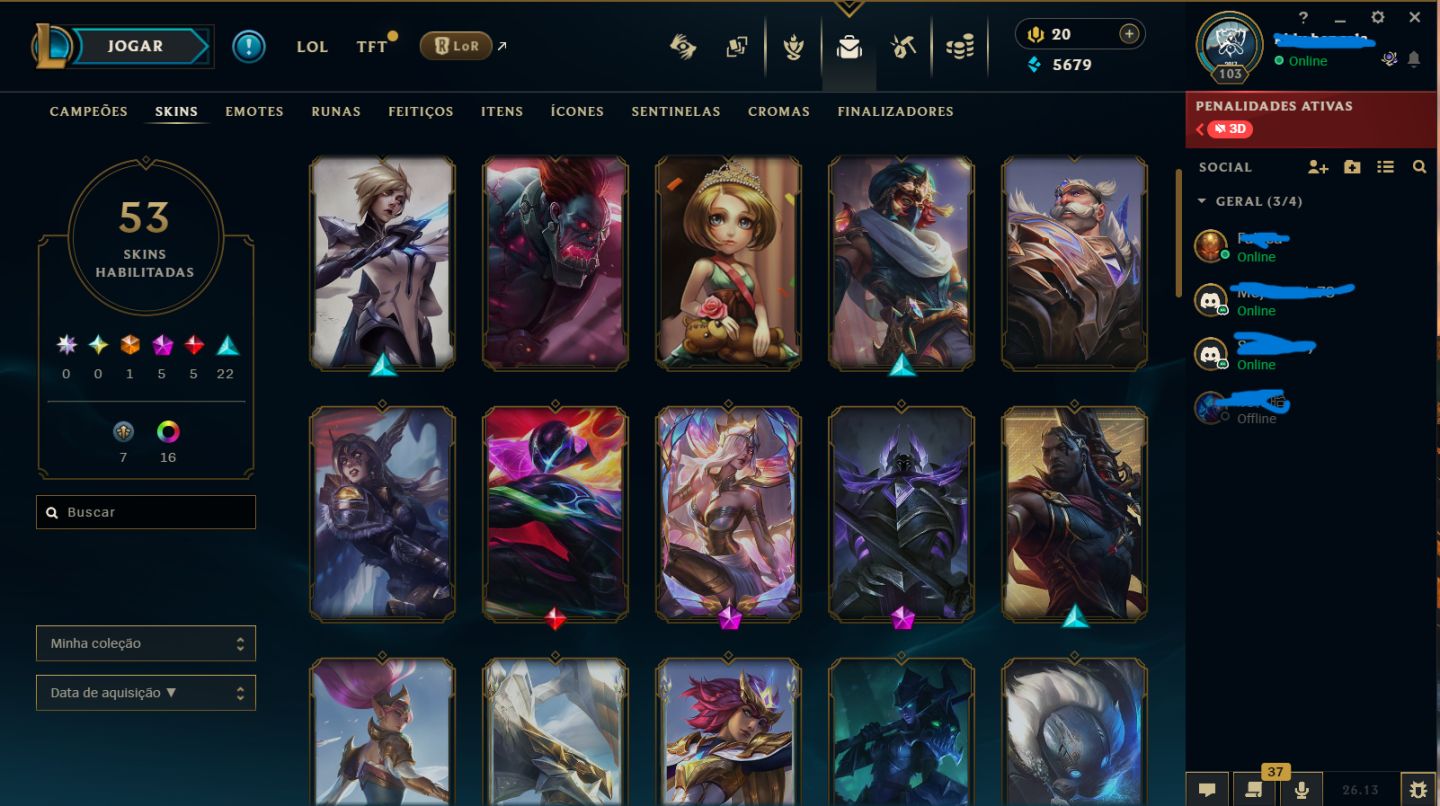 VENDE-SE CONTA DE LEAGUE OF LEGENDS (BR) PLATINA 3 UPADA